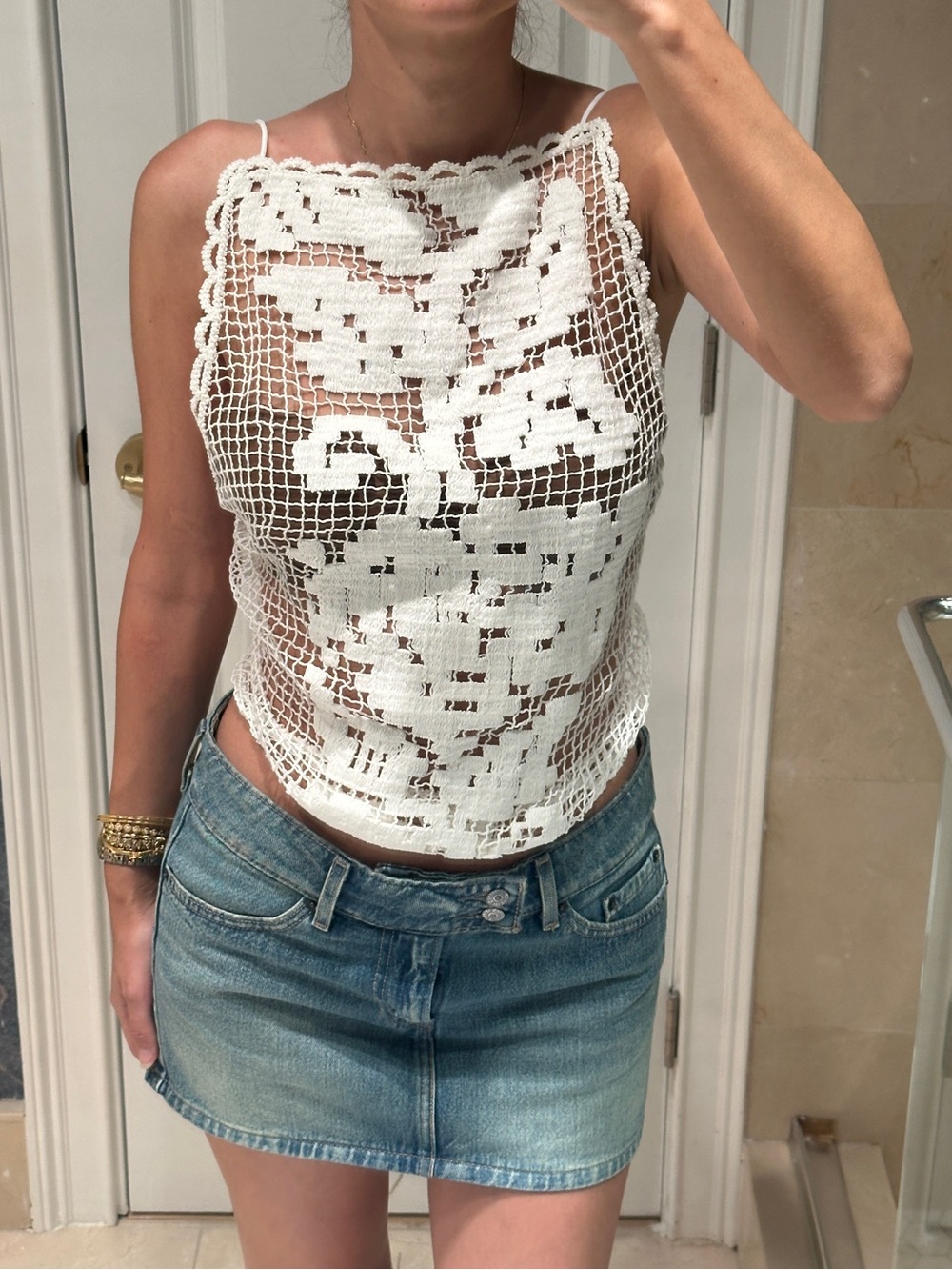 White Crochet Halter Tank Top - Unbranded